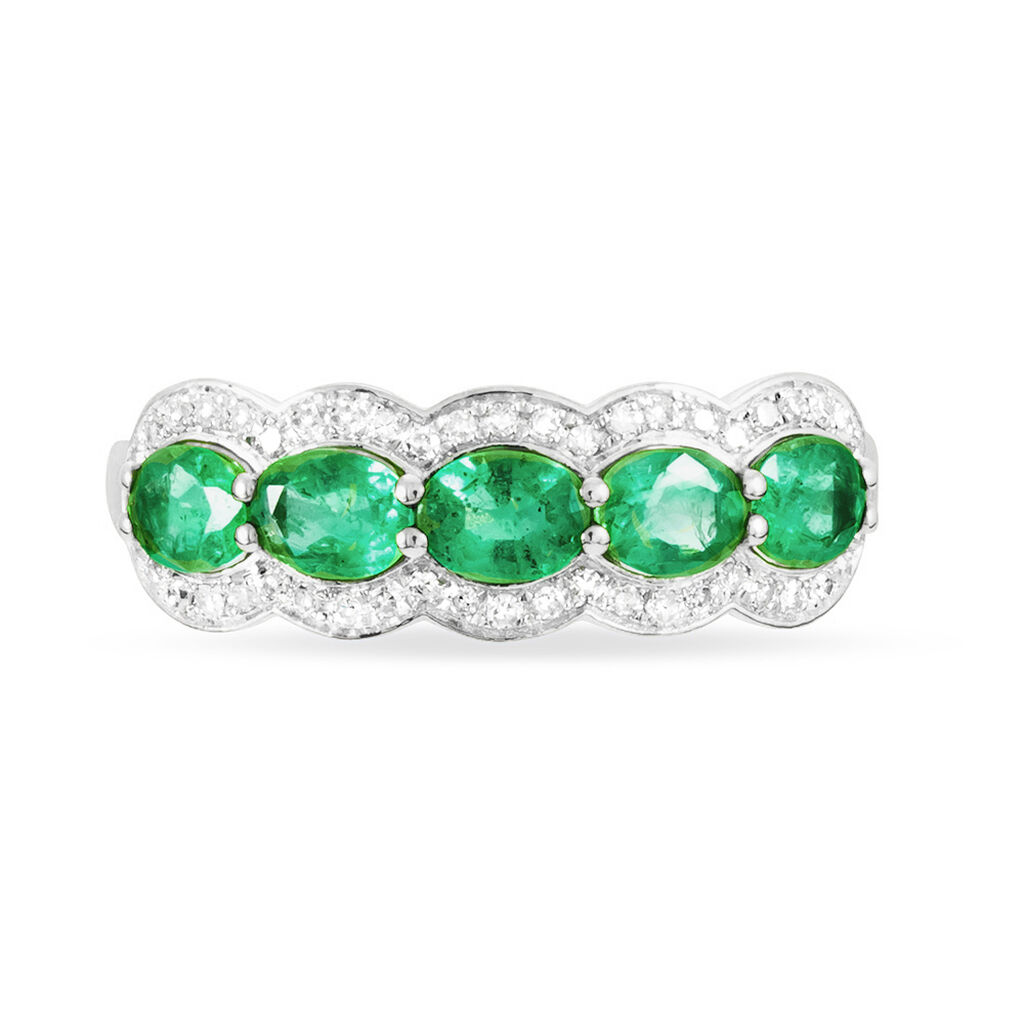 Bague Margaux Or Blanc Emeraude Et Diamant - Spannringe Damen | OROVIVO