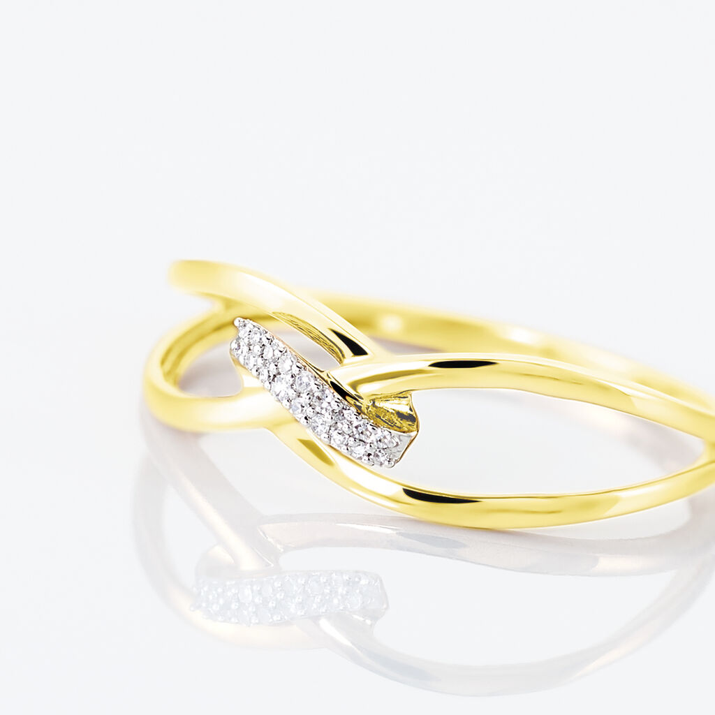 Bague Or Jaune Madelle Forme Entrelacee Pavage Diamants - Spannringe Damen | OROVIVO