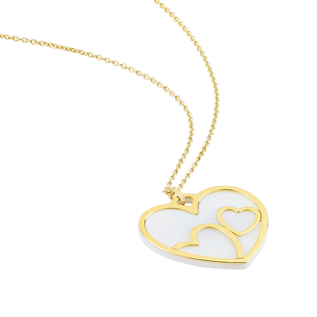 Damen Collier Silber vergoldet 925 Perlmutt Perlmutt Herz B 1,3 mm