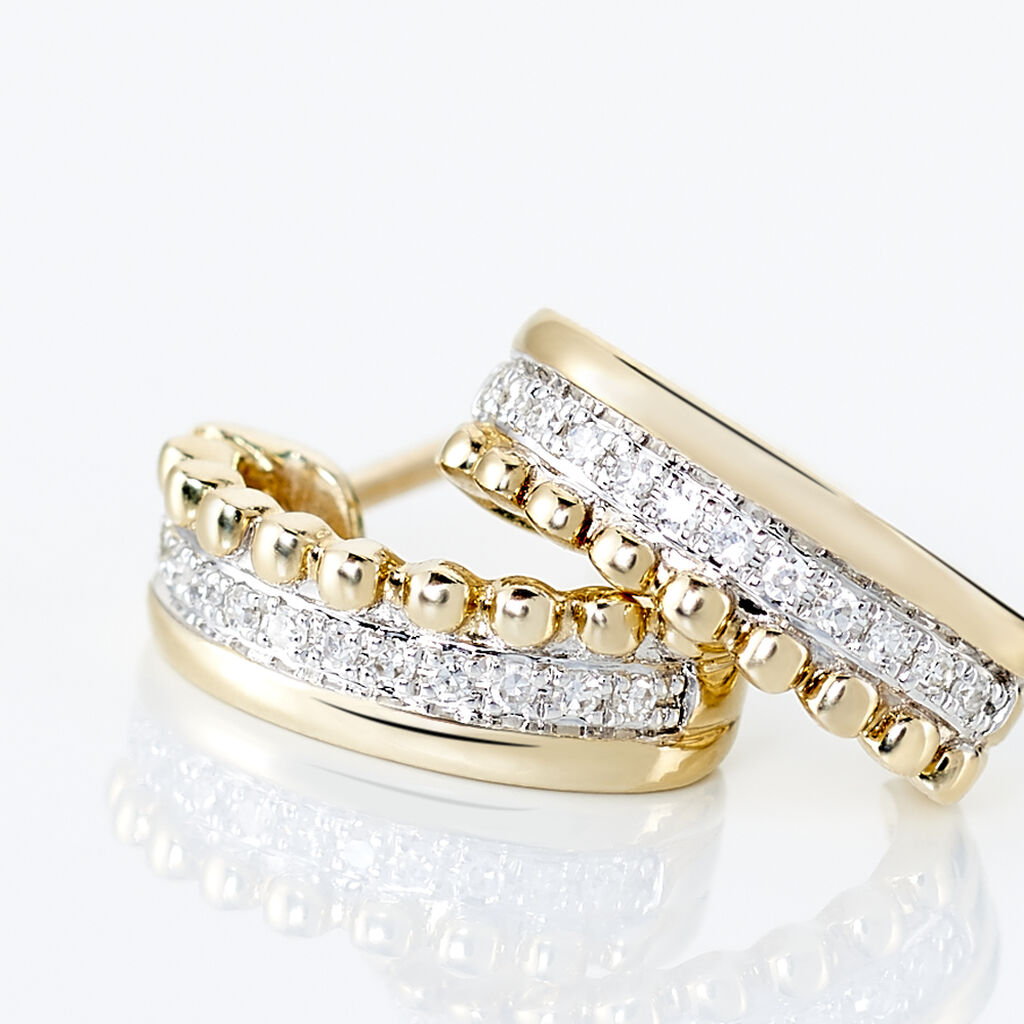Boucles D'oreilles Or Jaune Marcianne Puces Triple Rang - Spannringe Damen | OROVIVO