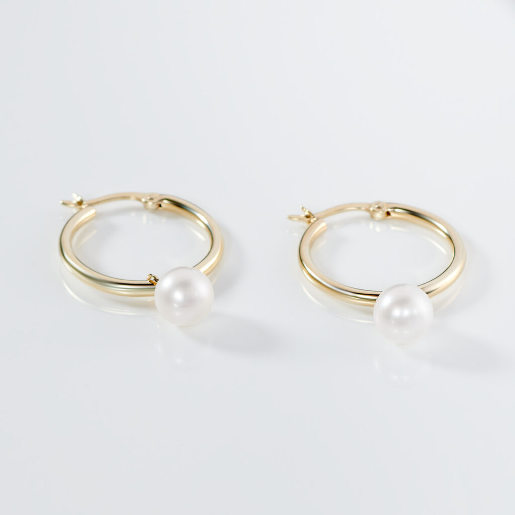 MANDY Damen Creolen Gold 375 (9 Karat) Zuchtperle Wei&szlig;