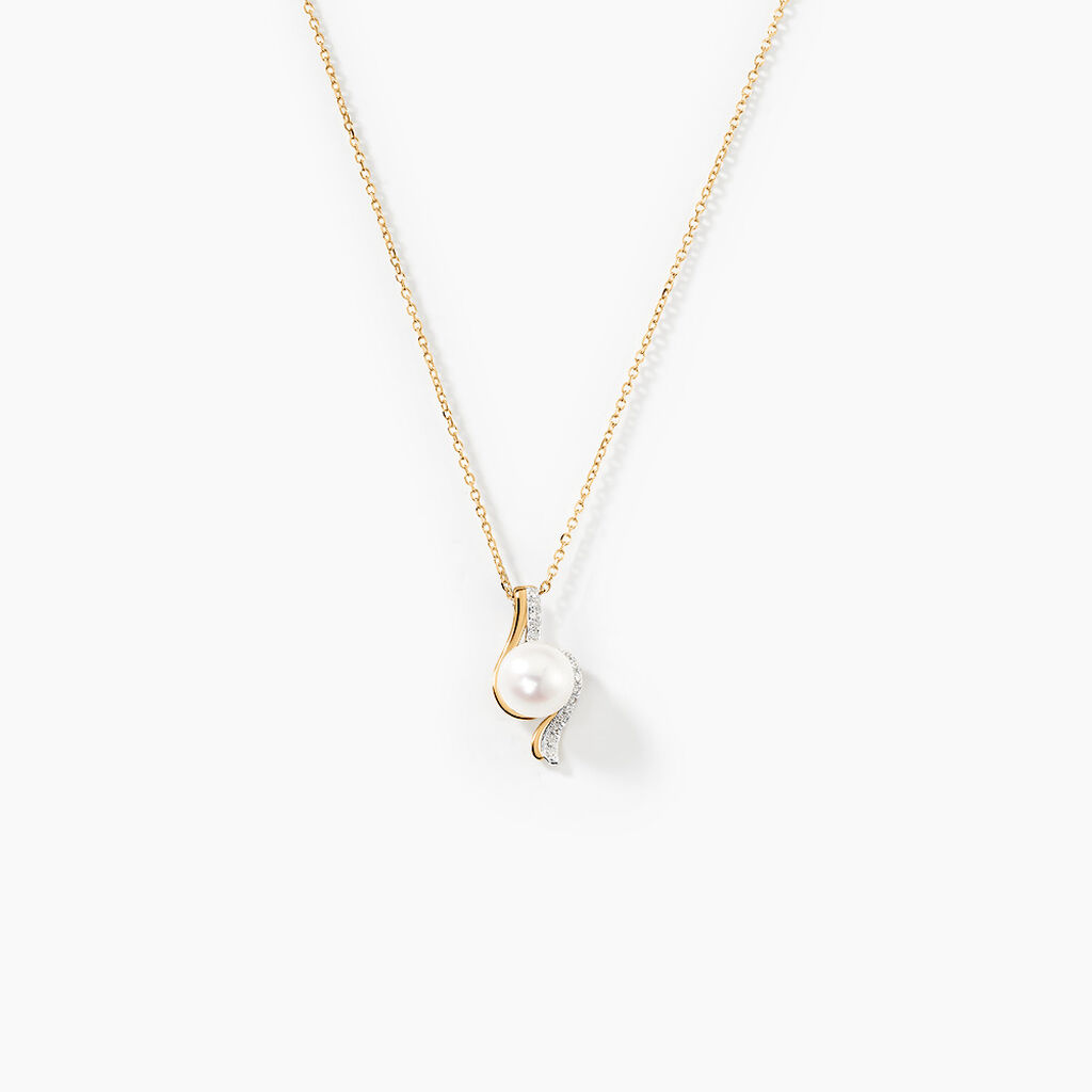 Collier Grazilla Or Bicolore Perle De Culture Et Diamant - Spannringe Damen | OROVIVO