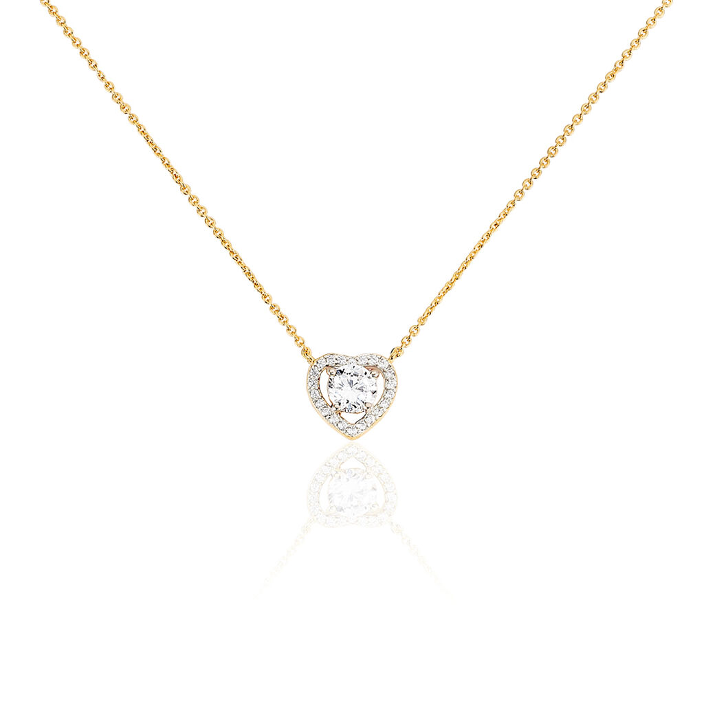 ALAIS Damen Collier Vergoldet Zirkonia Wei&szlig; 0,28 ct Herz