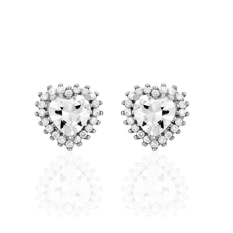 ASHLEY HERZ 3 Damen Ohrstecker Silber 925 Zirkonia Wei&szlig; Herz - Ohrstecker Damen | OROVIVO
