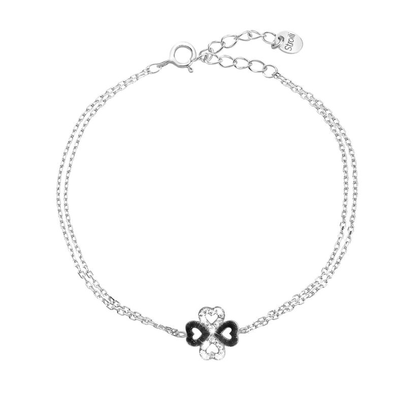 Bracciale quadrifoglio in argento e zirconi bianchi e neri - Spannringe Damen | OROVIVO