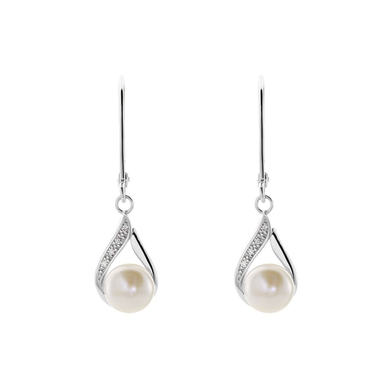 DAPHNE 2 Damen Ohrringe Lang Silber 925 Zuchtperle Wei&szlig; 0,76 ct - Ohrringe Damen | OROVIVO