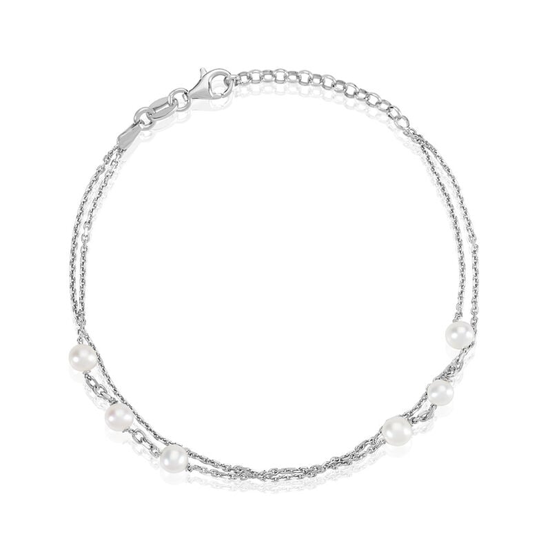 Arielle 2 Damen Armband Silber Silber 925 Zuchtperle Weiß 3,48 ct B 1,3 mm - Armbänder mit Anhänger Damen | OROVIVO