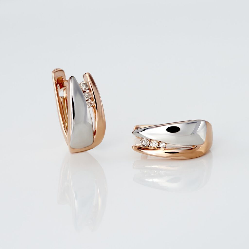 SACA Damen Creolen Gold Bicolor Silber/Ros&eacute;gold 375 (9 Karat) Diamant Wei&szlig; 0,24 ct