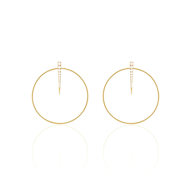 Damen Ohrringe Lang Silber vergoldet 925 Zirkonia Barren Kreis Rounded  - Ohrringe mit Stein Damen | OROVIVO