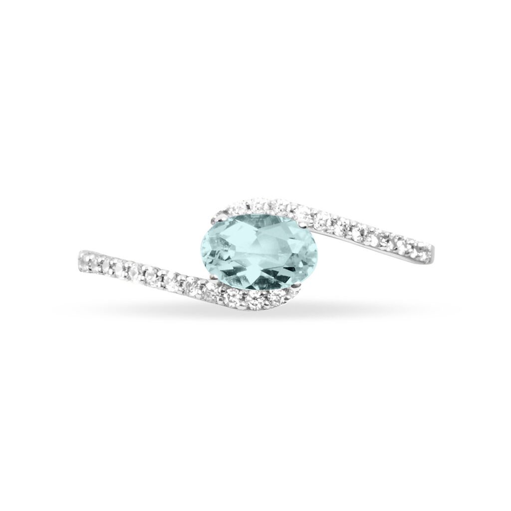 Bague Loriane Or Blanc Aigue Marine Et Diamant - Spannringe Damen | OROVIVO