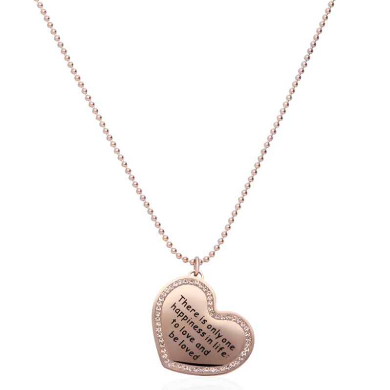 Collana in acciaio rosato e strass There is only one happiness in life: to love and be loved - Spannringe Damen | OROVIVO