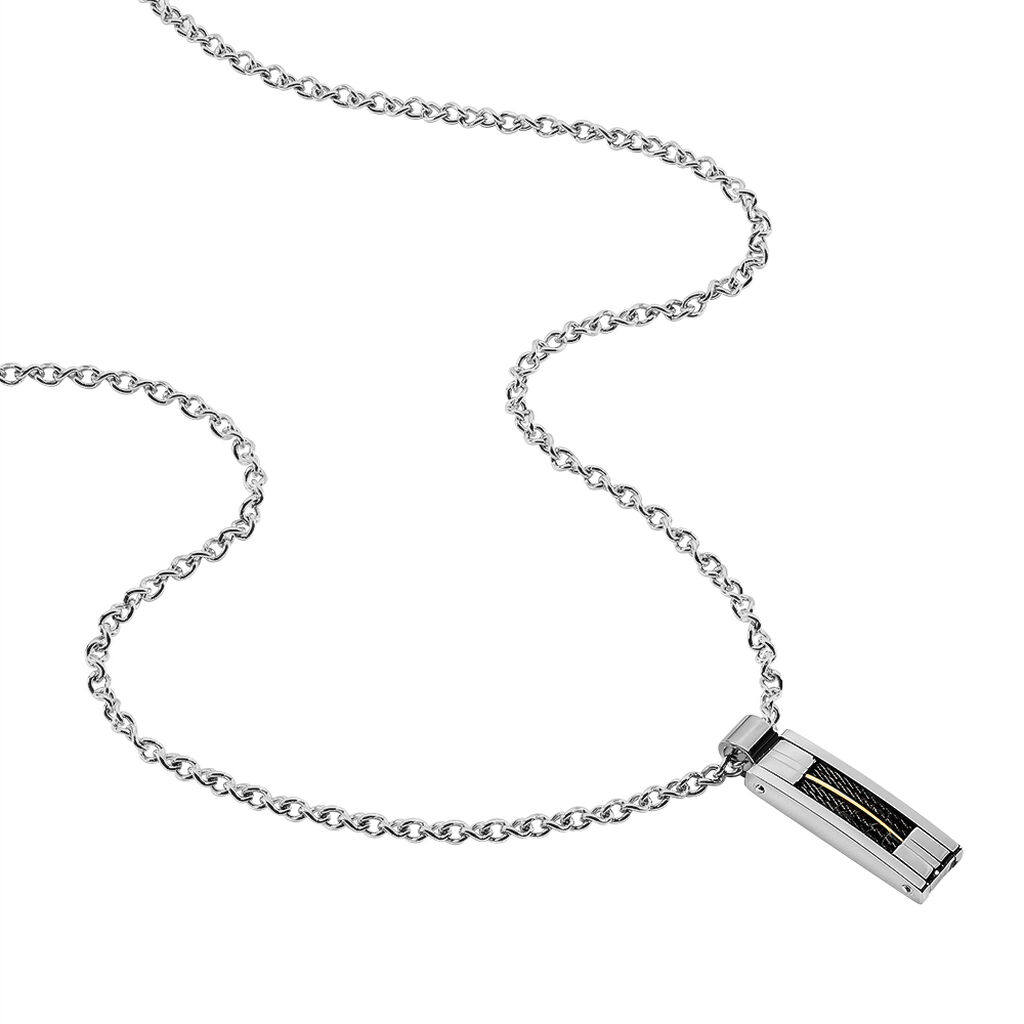Collier Acier Cable Noir Et Or 50cm - Spannringe Herren | OROVIVO