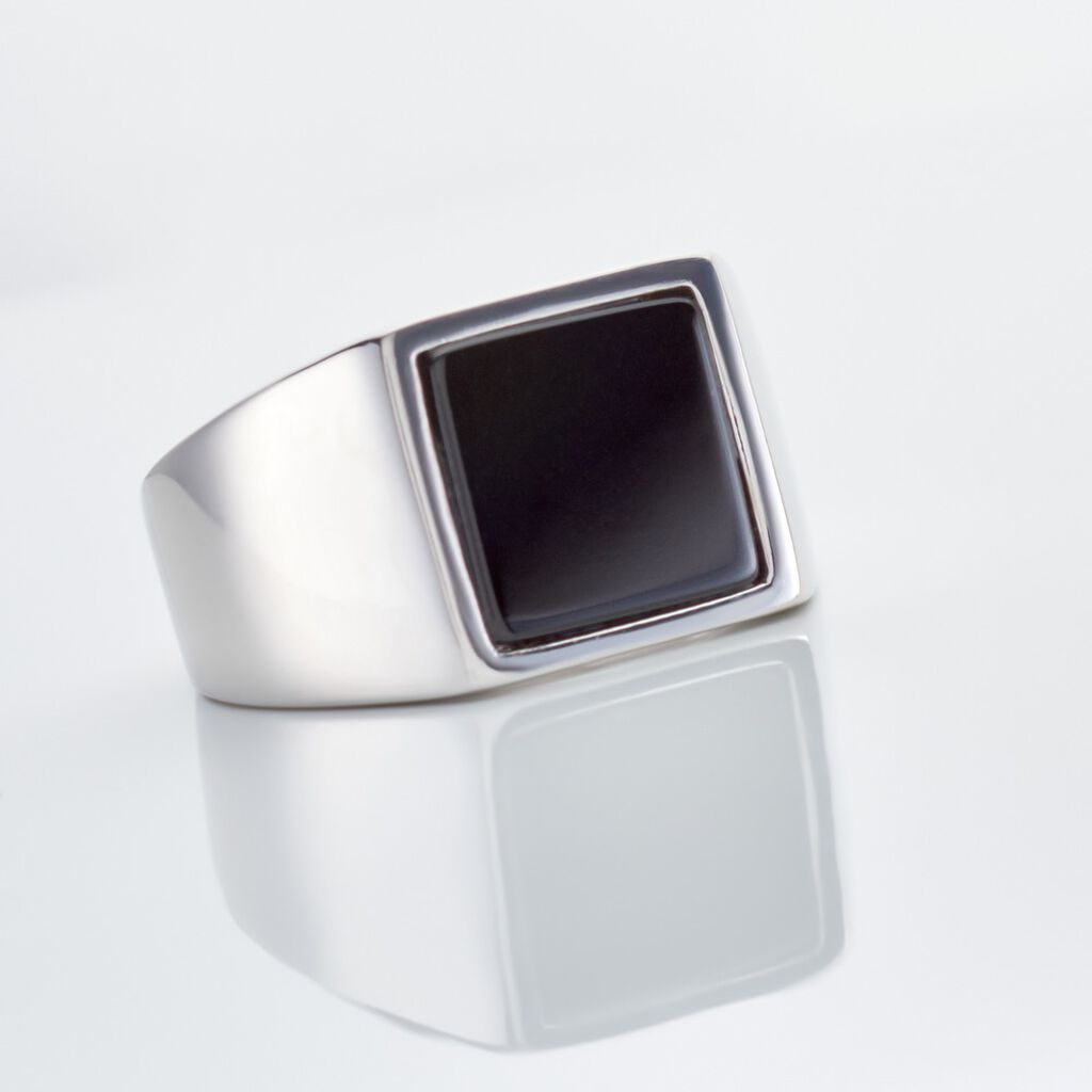 Herren Ring Silber Silber 925 Onyx Schwarz Philip 19,10mm 1,25mm  - Ringe mit Stein Herren | OROVIVO
