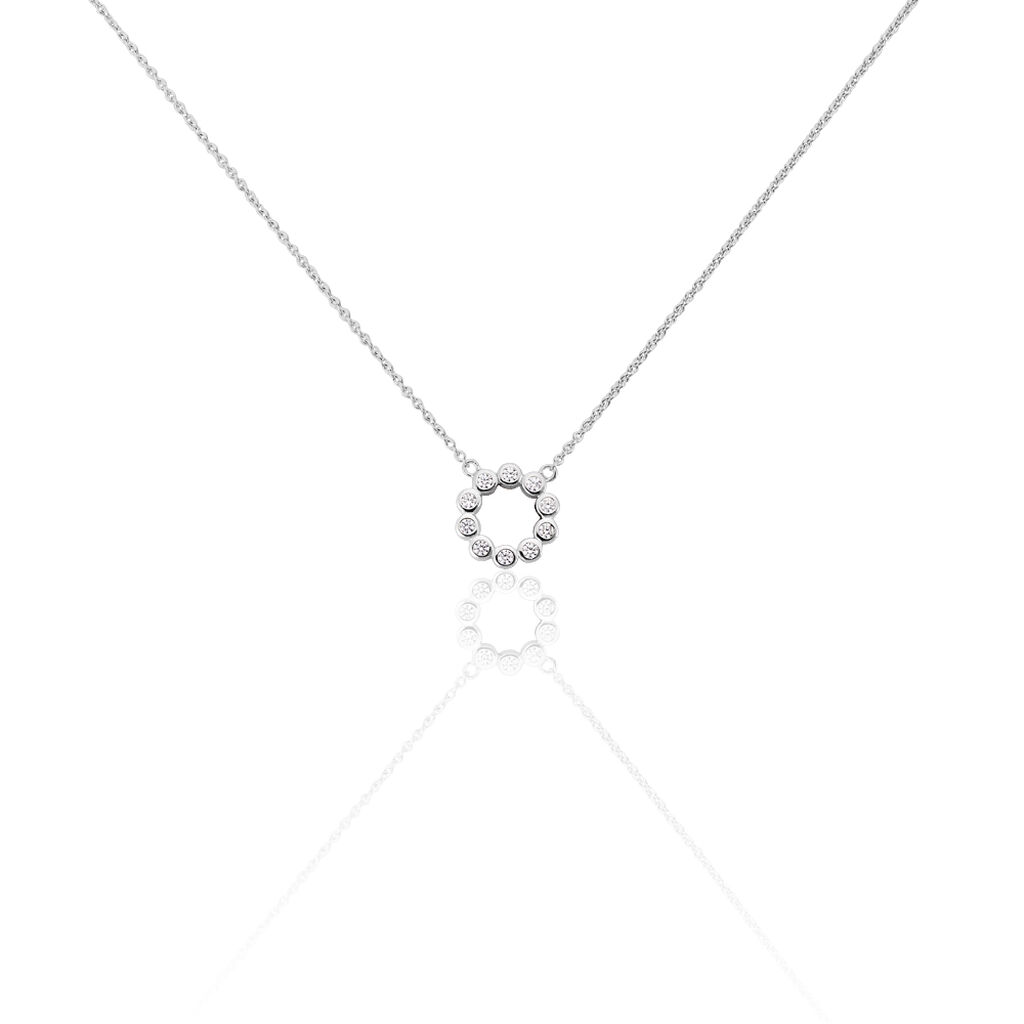 NJOLLA Damen Collier Silber 925 Zirkonia Weiß Kreis, Collier mit Stein