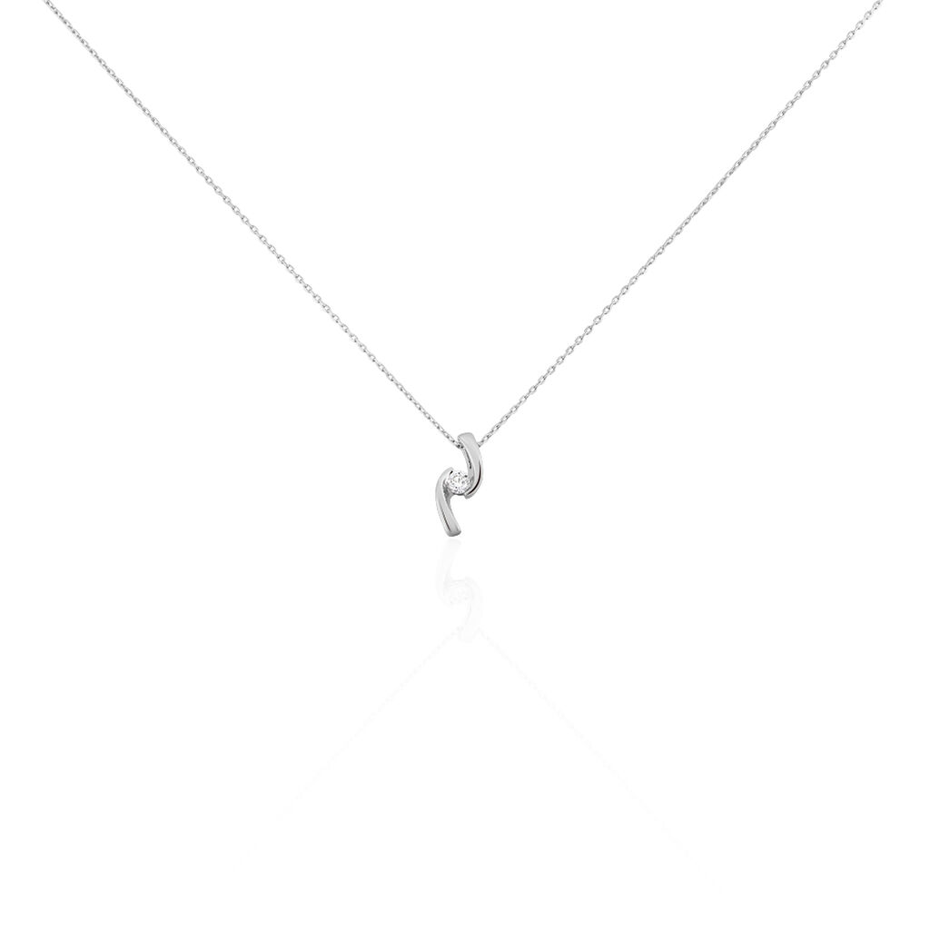 CURVATA Damen Collier Wei&szlig;gold 375 (9 Karat) Diamant Wei&szlig; 0,100 ct Welle