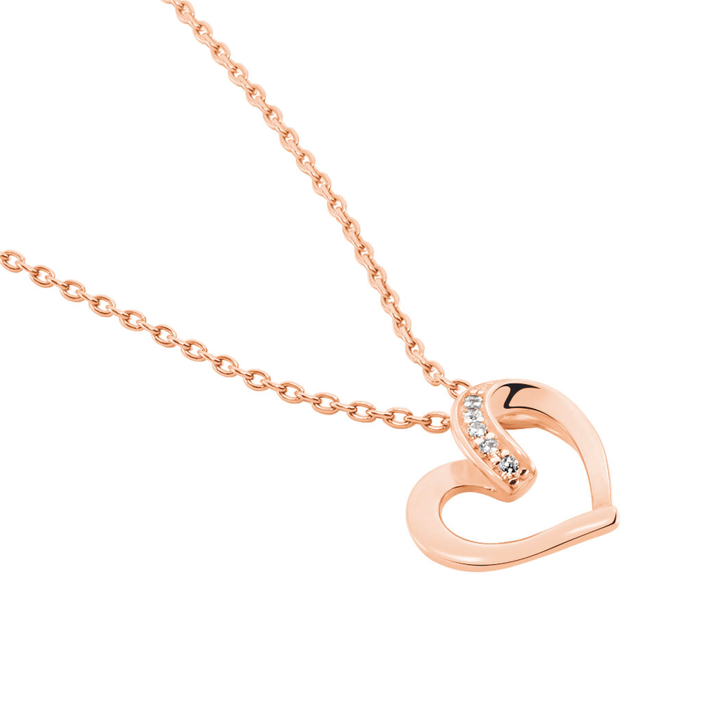 ASHLEY HERZ Damen Collier Silber rosevergoldet 925 Zirkonia Wei&szlig; 0,01 ct Herz