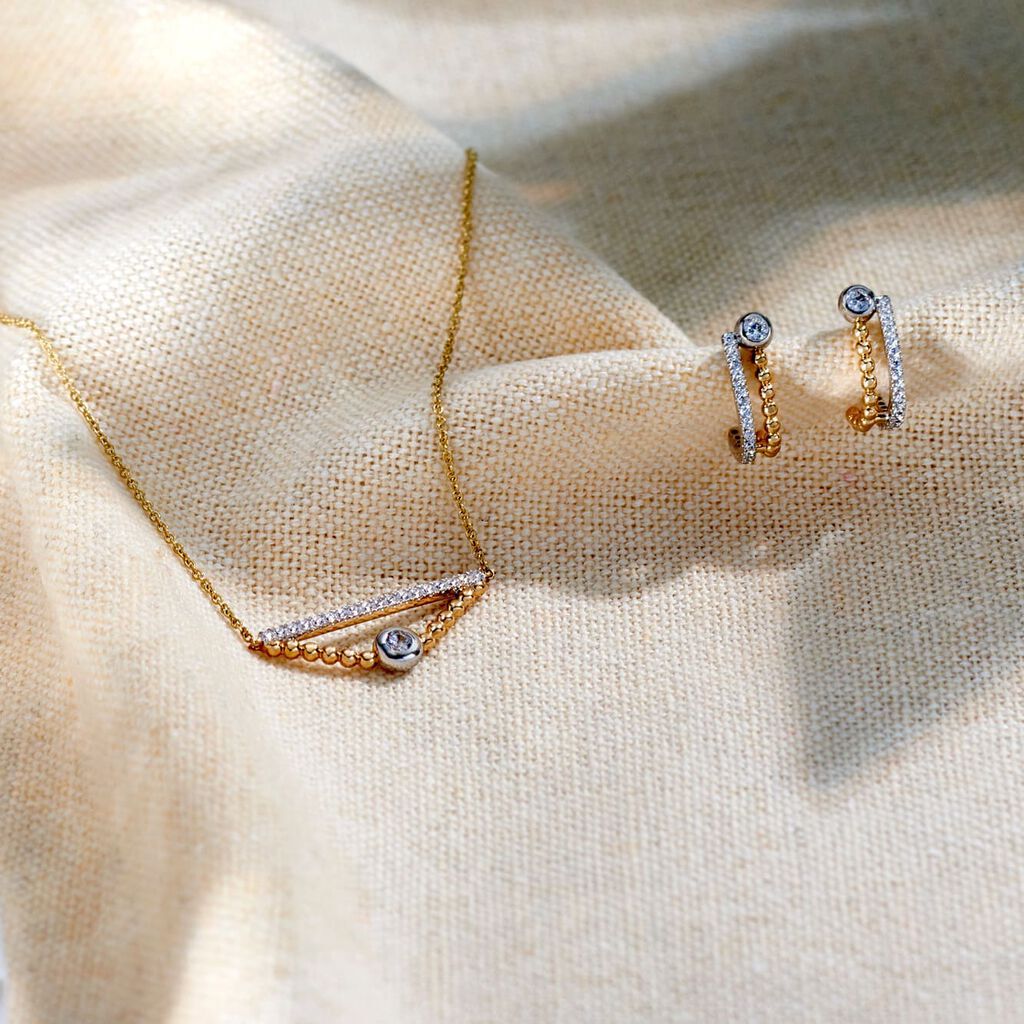 LISSY Damen Collier Gold Bicolor 375 (9 Karat) Zirkonia Weiß 0,24 ct Dreieck - Halsketten Damen | OROVIVO