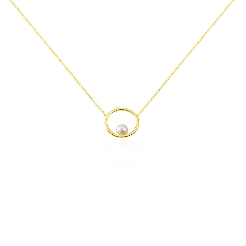 KANDA Damen Collier Silber vergoldet 925 Zuchtperle Weiß Kreis - Halsketten Damen | OROVIVO