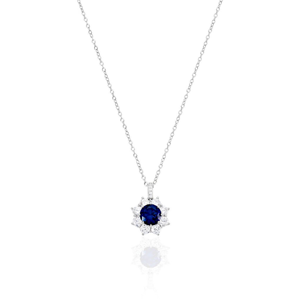 ELOISE Damen Collier Silber 925 Synthetischer Stein Blau 1,46 ct Blume B 1,2 mm