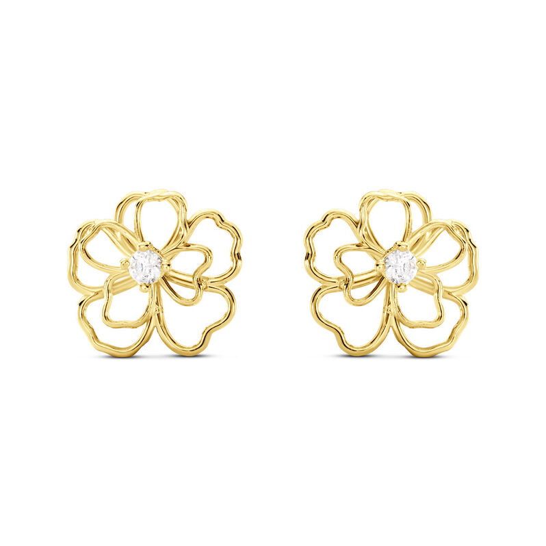 Boucles D'oreilles Puces Magnolya Or Jaune Oxyde De Zirconium - Spannringe Damen | OROVIVO
