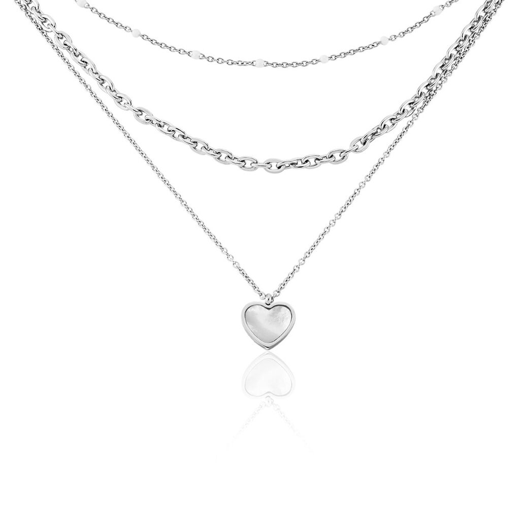 REBEKAH Damen Collier Edelstahl Perlmutt Weiß Herz B 3,5 mm, Collier mit Stein