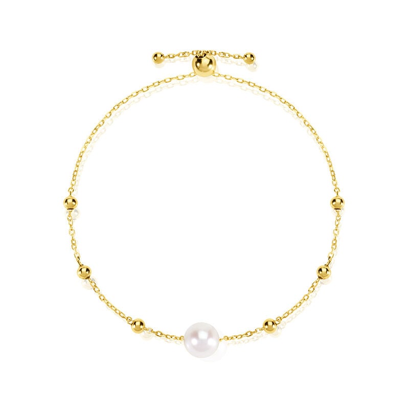 Lorde Damen Armband Silber vergoldet 925 Zuchtperle Wei&szlig; - Kugelarmb&auml;nder Damen | OROVIVO