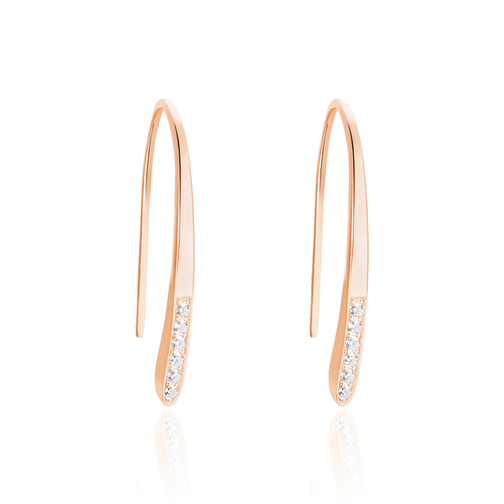 Damen Ohrringe Lang Silber rosevergoldet 925 Zirkonia Wei&szlig; 0,11 ct