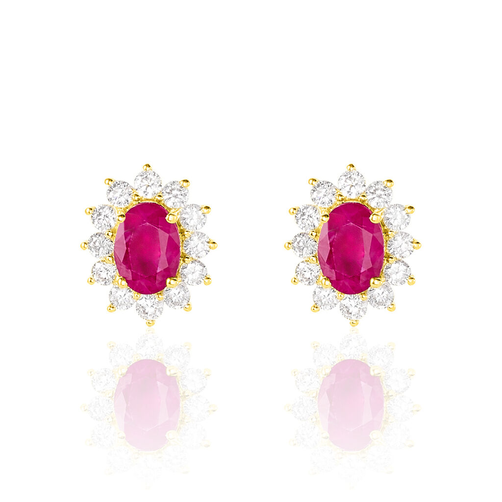 Boucles D'oreilles Puces Vladimir Or Jaune Diamant Et Rubis - Spannringe Damen | OROVIVO