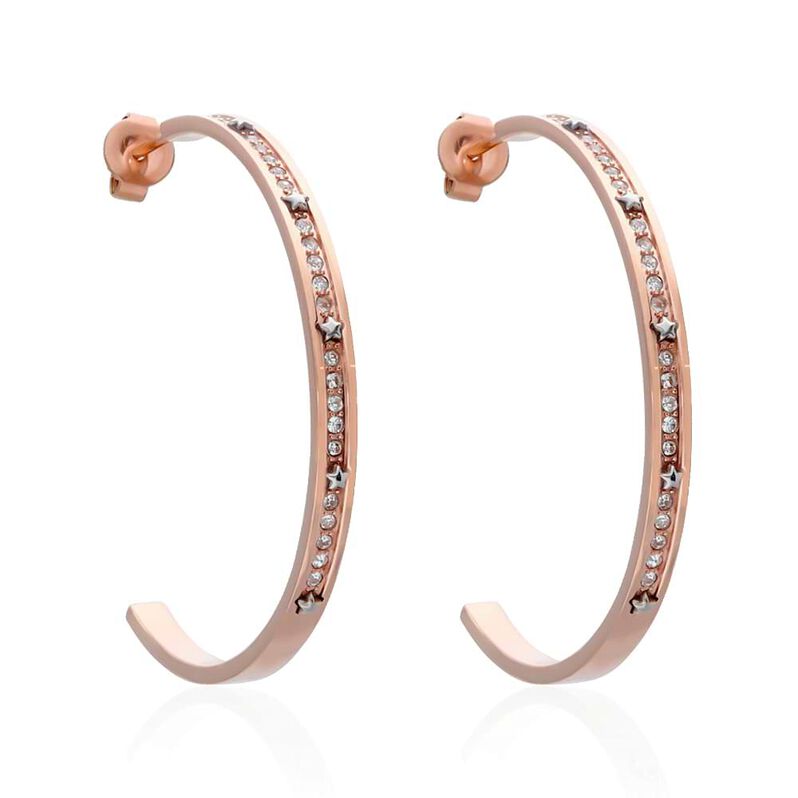 Orecchini a cerchio Endless Acciaio Rosato Stella e Cristalli - Spannringe Damen | OROVIVO