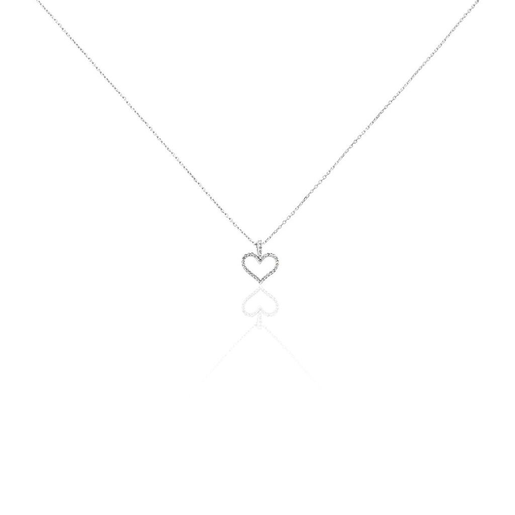🦚 Damen Collier Weißgold 375 Diamant 0,06ct Herz Herz Glamour, Collier mit Stein