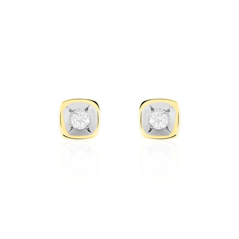 Damen Ohrstecker Gold Bicolor Gold/Silber 375 Diamant 0,08ct Viereck Jala  - Ohrstecker Damen | OROVIVO