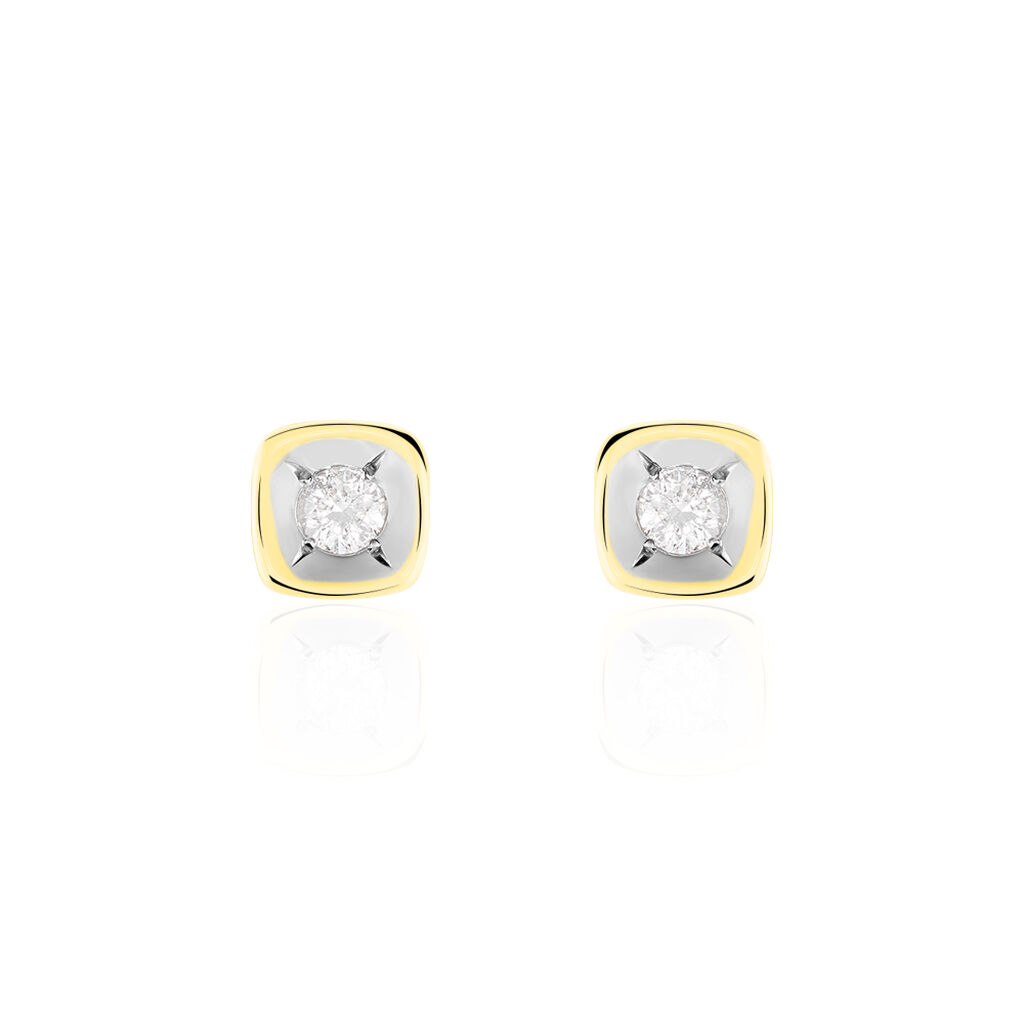 Damen Ohrstecker Gold Bicolor Gold/Silber 375 Diamant 0,08ct Viereck Jala  - Ohrstecker Damen | OROVIVO