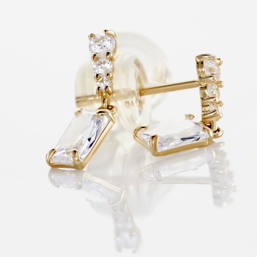 Damen Ohrringe Lang Gold 375 (9 Karat) Zirkonia Wei&szlig; 0,03 ct