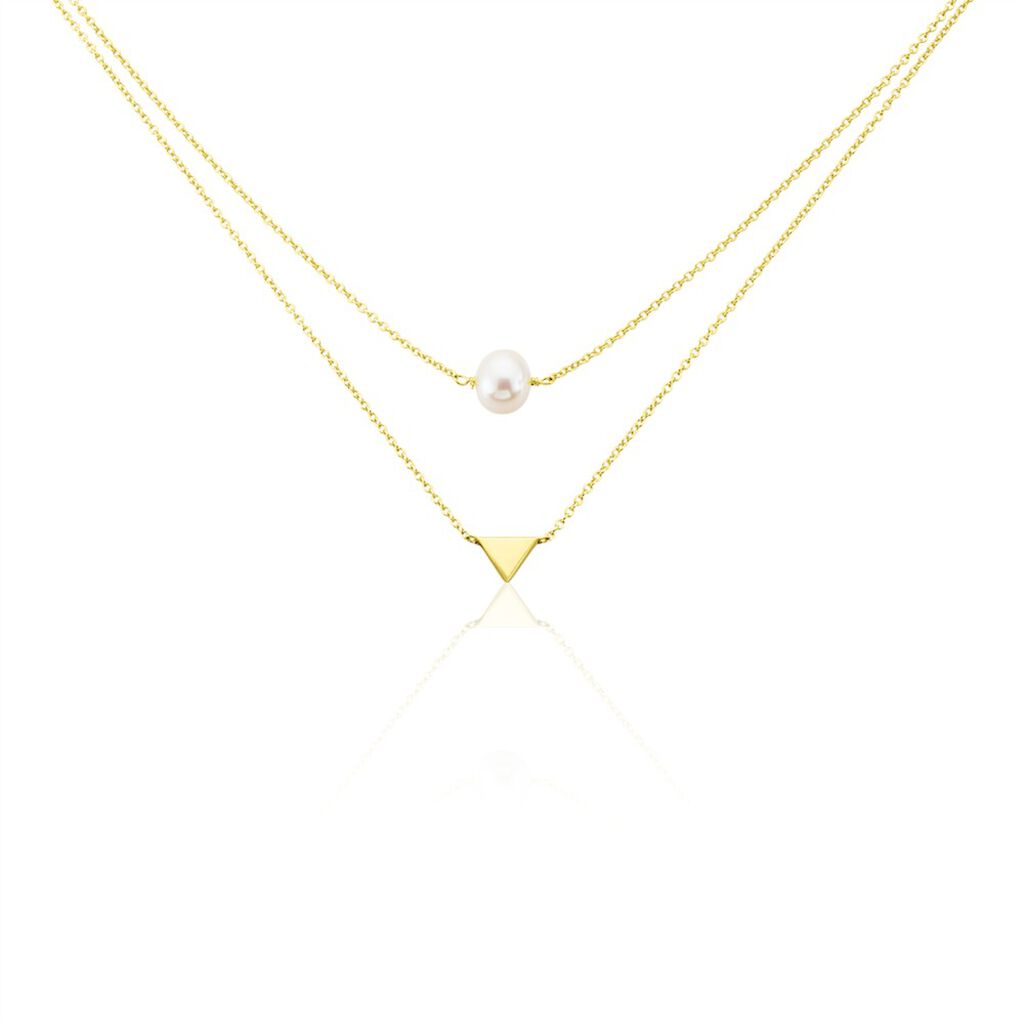 RADINA Damen Collier Silber vergoldet 925 Zuchtperle Weiß Dreieck, Collier mit Stein