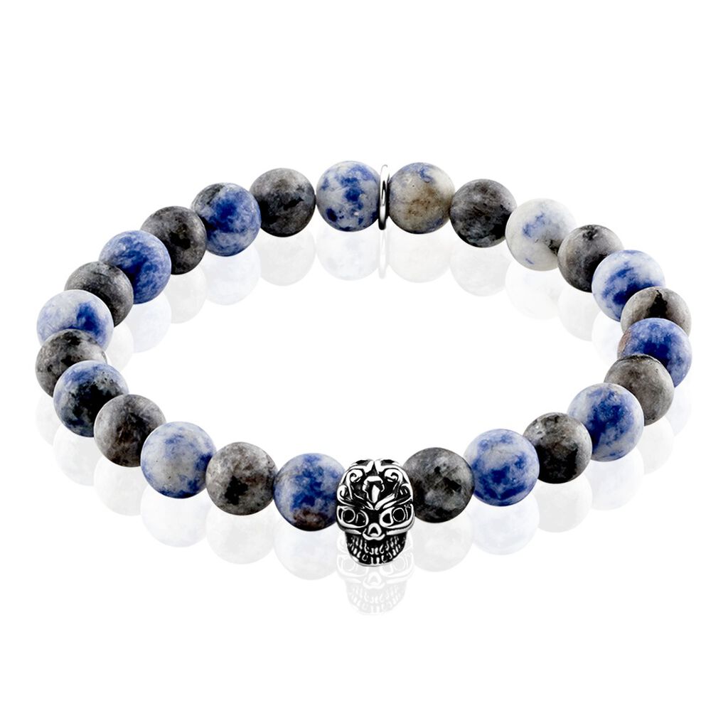 🦚 Herrenarmband Edelstahl Grau Schwarzer Sodalit, Armband mit Stein