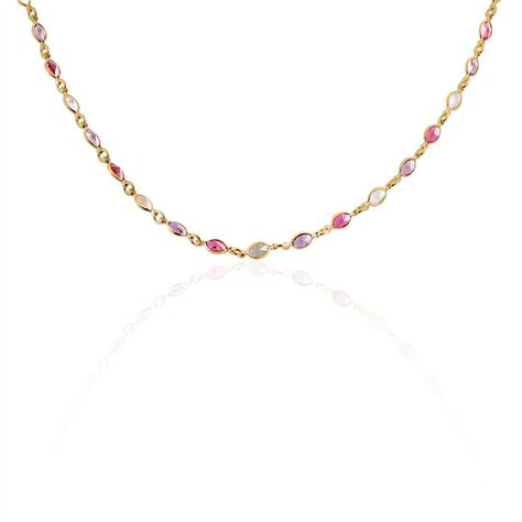 Damen Collier 18 Karat Vergoldet Multicolour Steine Rosa Ilvaae - Halsketten  | OROVIVO