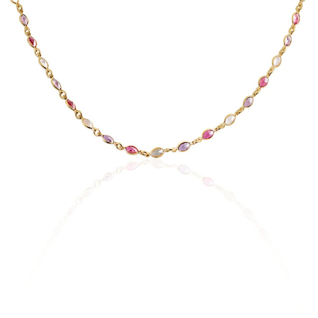 🦚 Damen Collier 18 Karat Vergoldet Multicolour Steine Rosa Ilvaae, Collier mit Stein 🦚 Damen Collier 18 Karat Vergoldet Multicolour Steine Rosa Ilvaae, Collier mit Stein