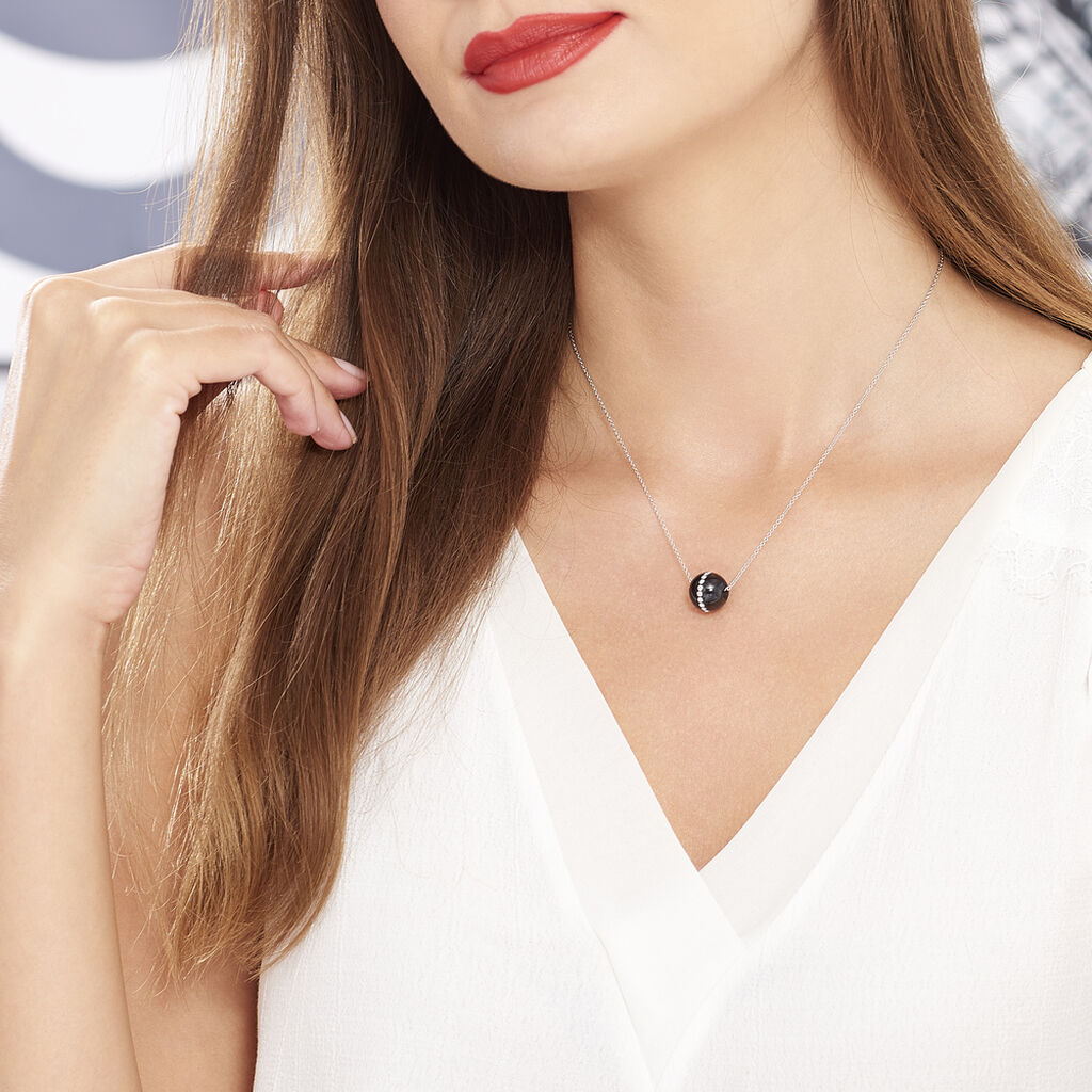 Collier Nina Cera Argent Blanc Strass Et Céramique - Spannringe Damen | OROVIVO