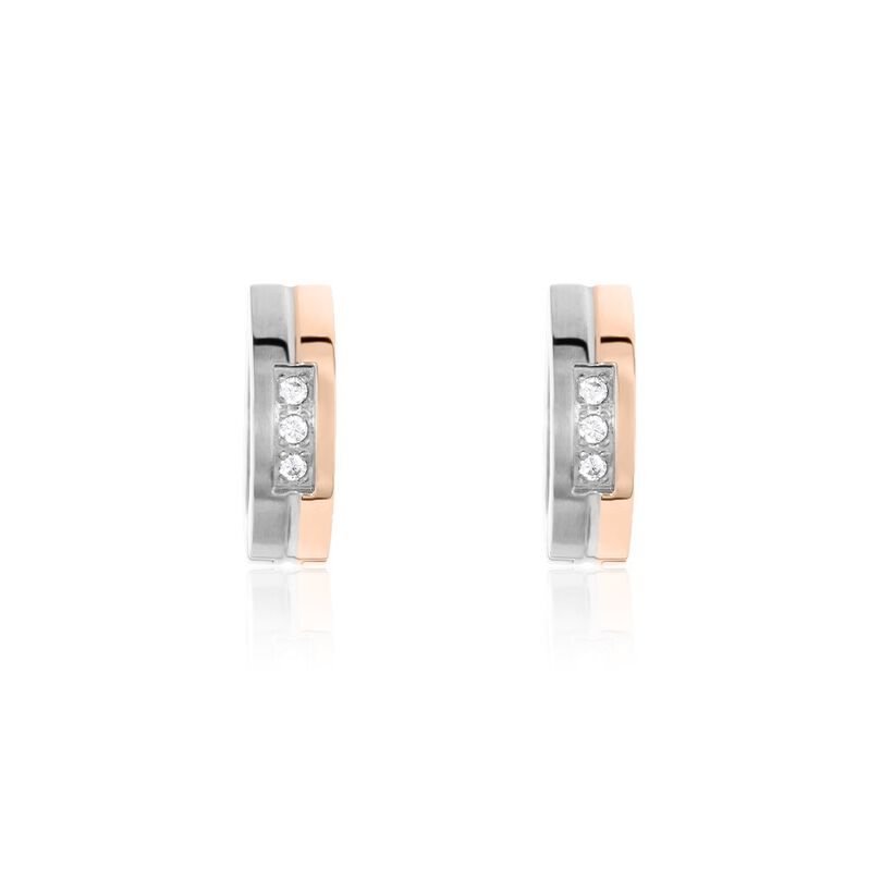 ARIELLA Damen Creolen Titan Bicolor Silber/Ros&eacute;gold Zirkonia Wei&szlig; B 4 mm - Creolen Damen | OROVIVO