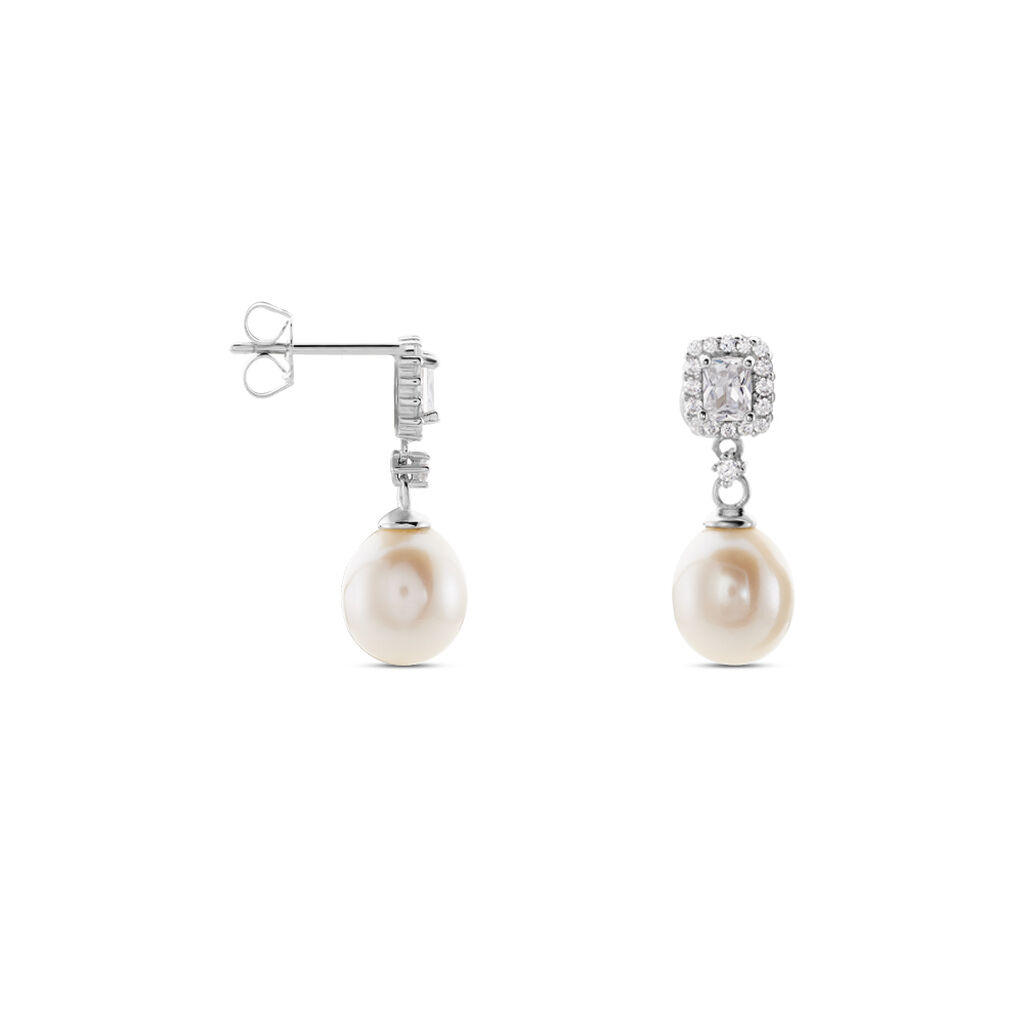 Damen Ohrringe Lang Silber 925 Zuchtperle Weiß Despina  - Ohrringe Damen | OROVIVO