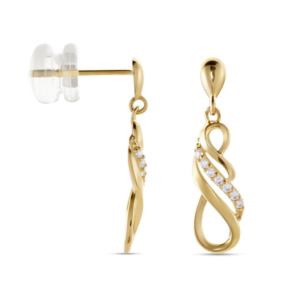 Damen Ohrringe Lang Gold 375 (9 Karat) Zirkonia Wei&szlig; 0,02 ct