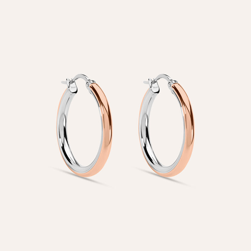 Orecchini A Cerchio Sunrise Acciaio Bicolore Bianco / Rosa - Spannringe Damen | OROVIVO