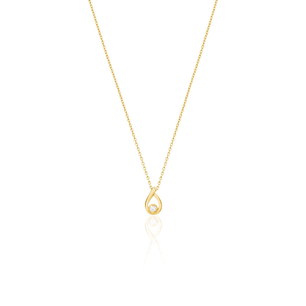 BIANCA Damen Collier Edelstahl vergoldet Zirkonia Wei&szlig; Tropfen B 0,9 mm