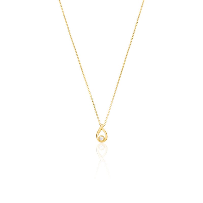 BIANCA Damen Collier Edelstahl vergoldet Zirkonia Wei&szlig; Tropfen B 0,9 mm - Halsketten Damen | OROVIVO