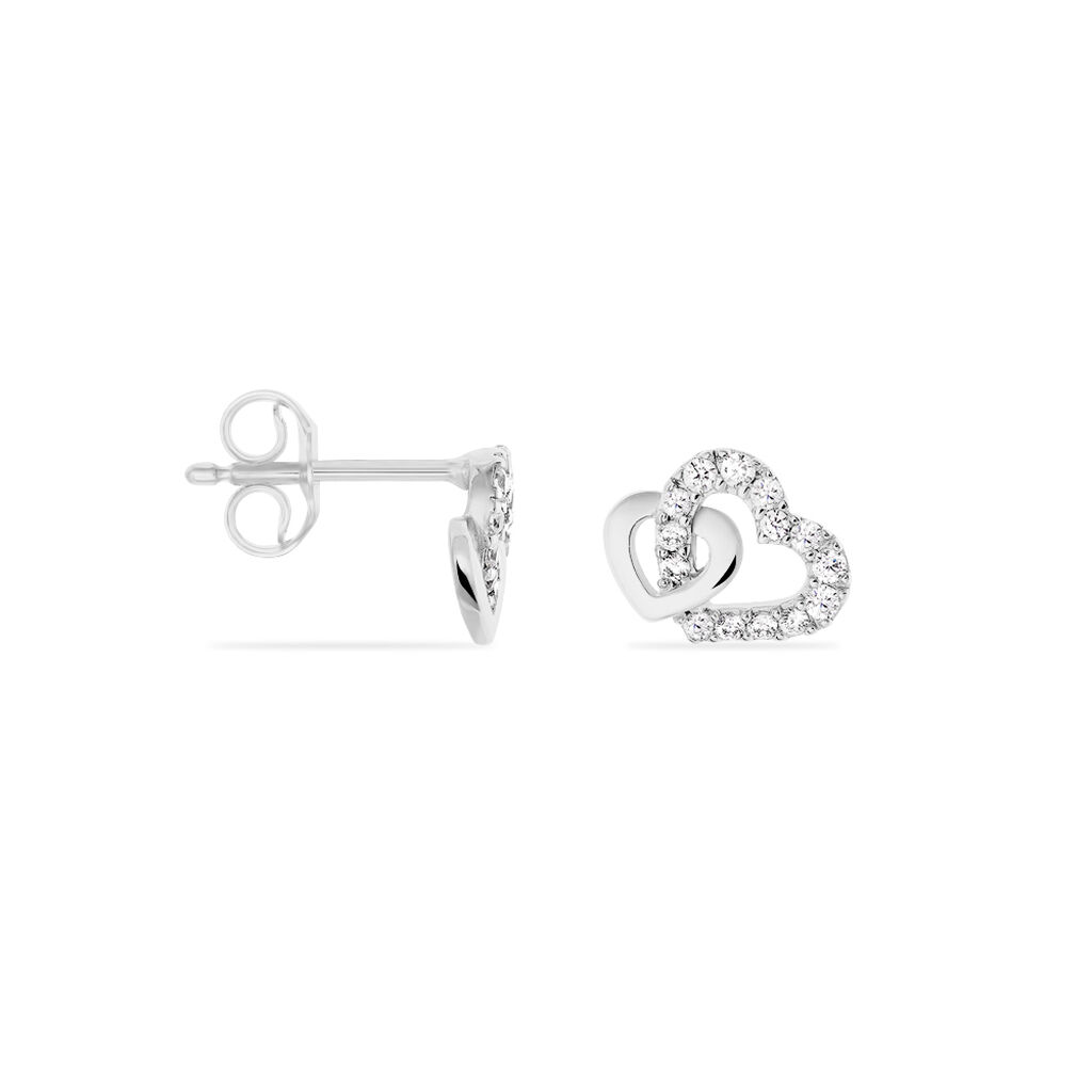NEDELINA Damen Ohrstecker Silber 925 Zirkonia Wei&szlig; Doppelherz