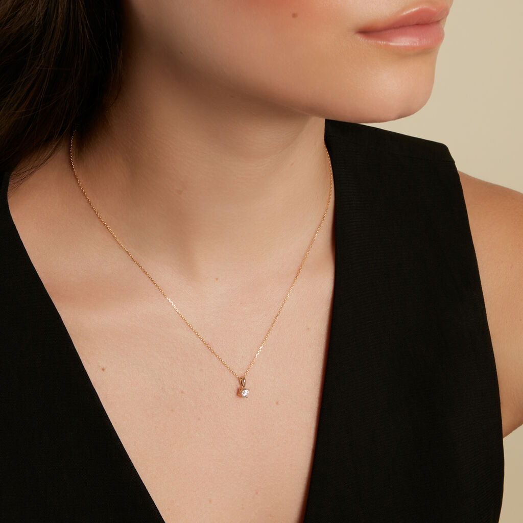 AURELA Damen Collier Gold 585 (14 Karat) Synthetischer Diamant Wei&szlig; 0,25 ct