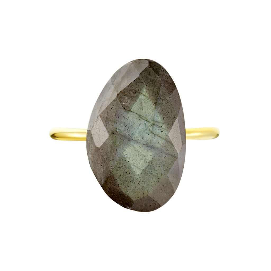 Damen Ring Silber vergoldet 925 Labradorit Grau 6,75ct Lora  - Solitärringe Damen | OROVIVO
