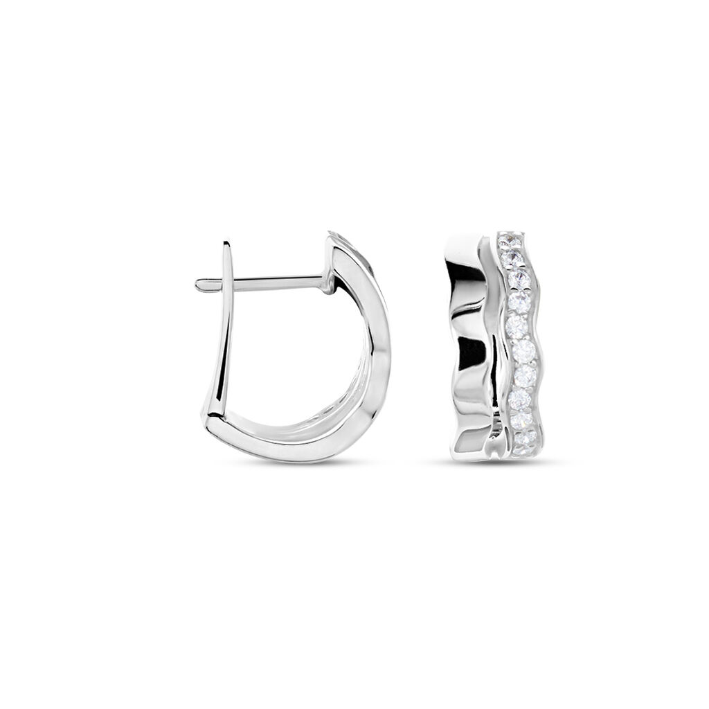 Damen Creolen Silber 925 Zirkonia Wei&szlig; Welle B 6,9 mm