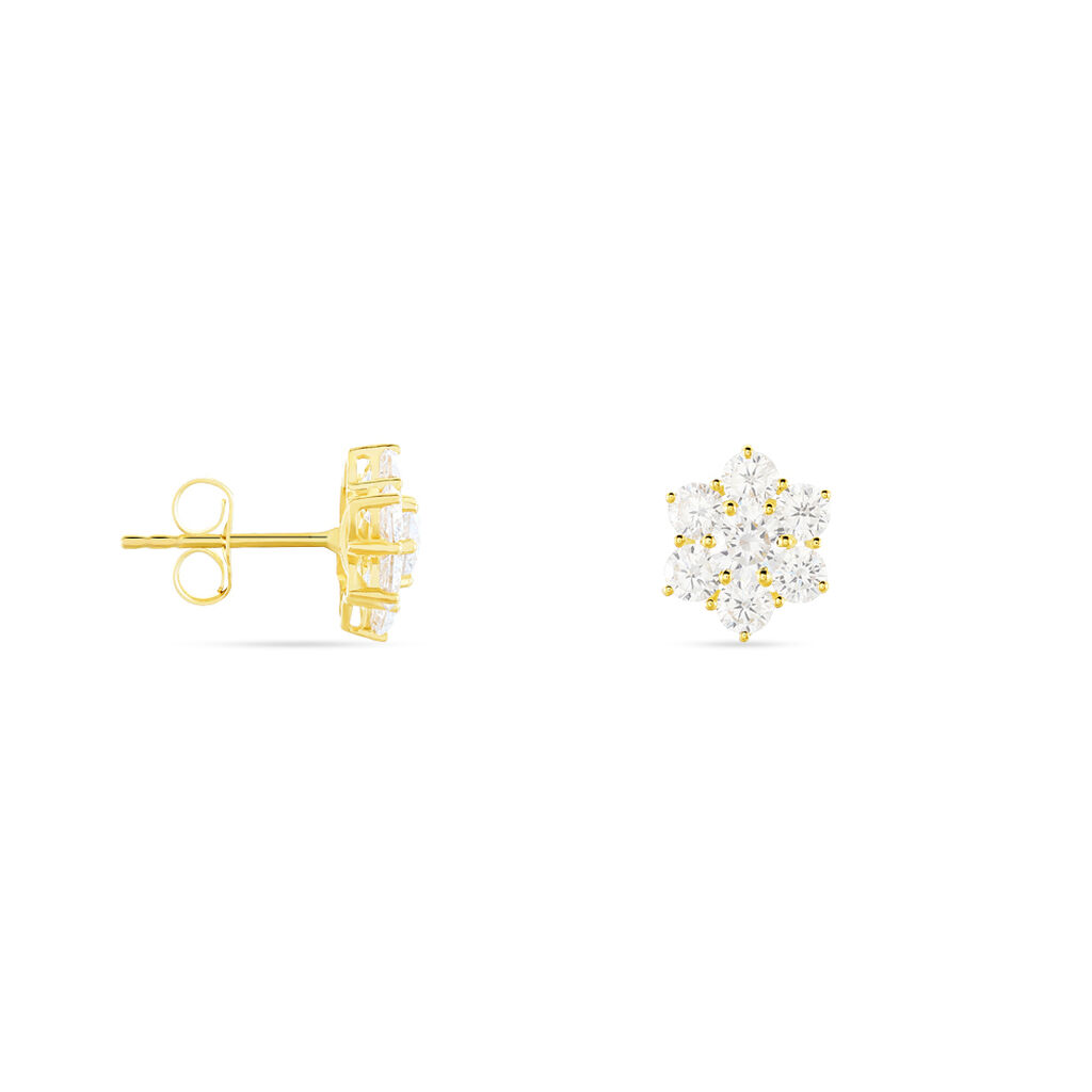 Damen Ohrstecker Gold 375 (9 Karat) Zirkonia Wei&szlig; 3,61 ct Blume