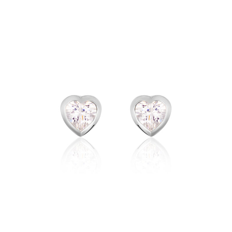 ASHLEY HERZ 15 Damen Ohrstecker Silber 925 Zirkonia Wei&szlig; Herz - Ohrstecker Damen | OROVIVO